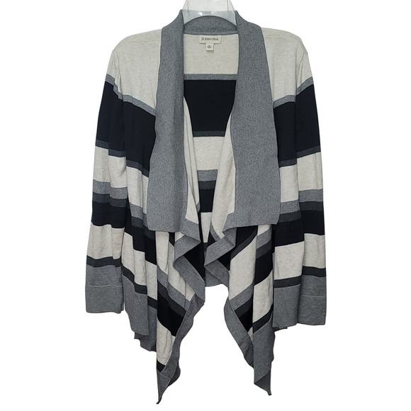 St. John's Bay Sweaters - St Johns Bay Striped Open Front Cardigan Sweater XL Waterfall Cozy Minimalist